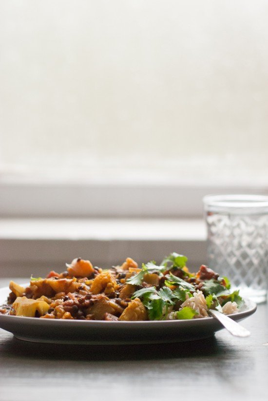 Indian-spiced tomato and lentil stew