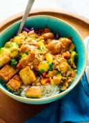 Mango "Burrito" Bowls with Crispy Tofu and Peanut Sauce