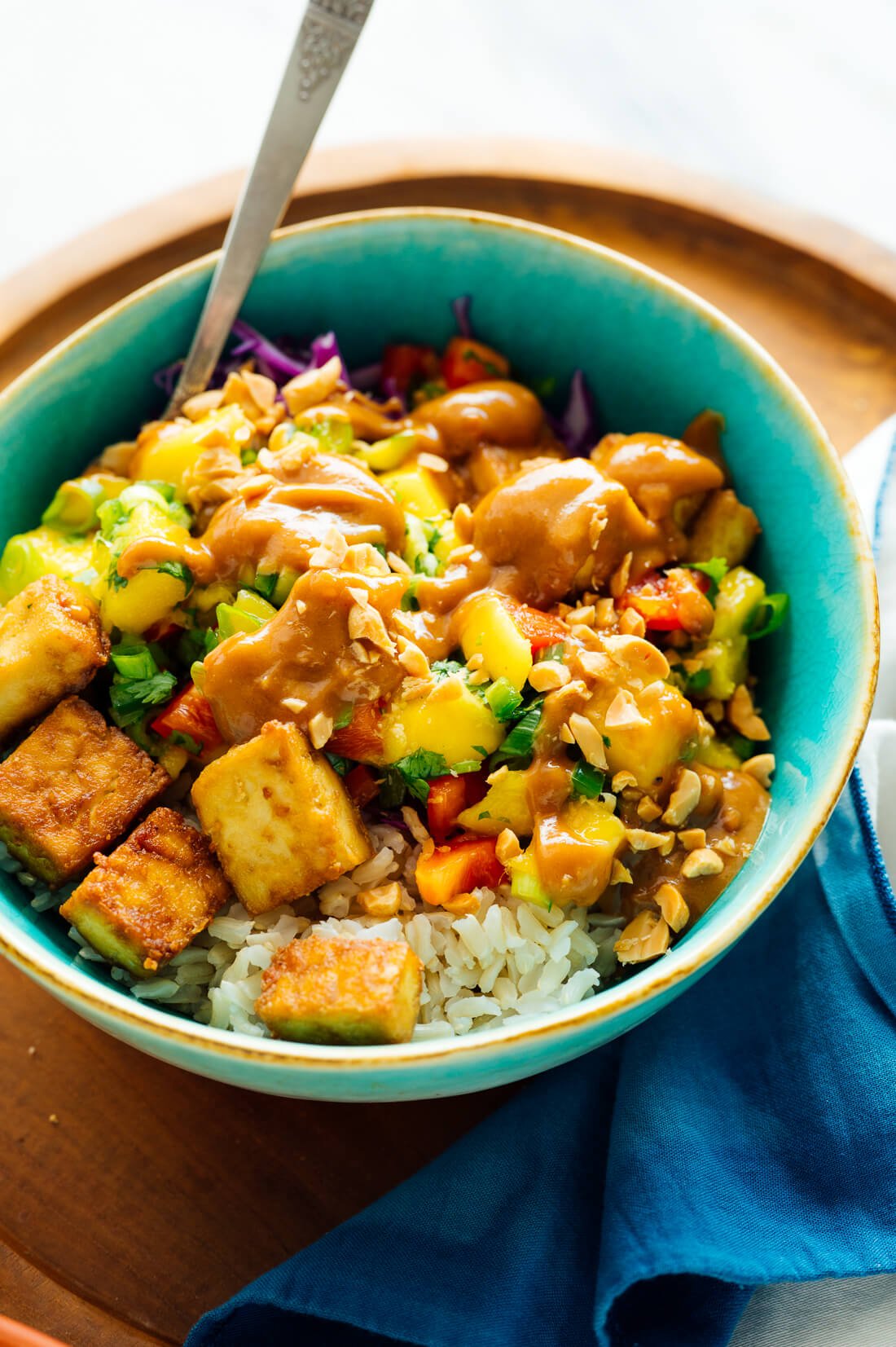 vegan mango tofu rice bowls