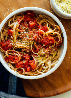 vegan Parmesan on pasta