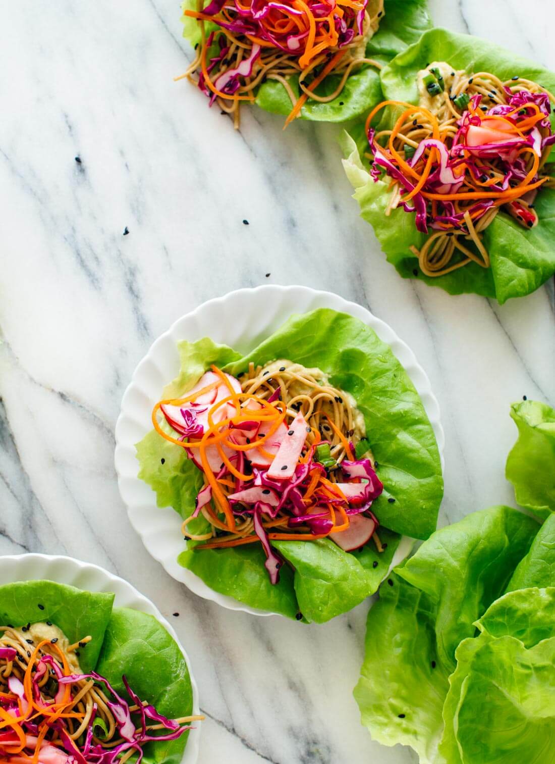 These delicious vegetarian lettuce wraps are a fun appetizer or light dinner! Get the recipe at cookieandkate.com