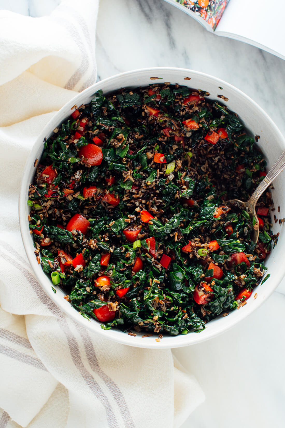 wild rice and kale salad before adding goat cheese